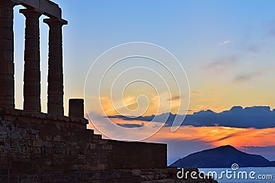 Temple of Poseidon at Cape Sounion Attica Greece at sunset Stock Photo