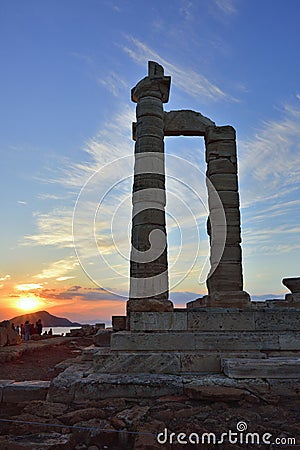 Temple of Poseidon at Cape Sounion Attica Greece at sunset Editorial Stock Photo