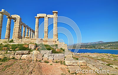 temple of Poseidon at Cape Sounion Greece Stock Photo