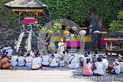 Temple Prayers, Pura Goa Lawah, Bali, Indonesia Editorial Stock Photo