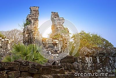 Temple ruins (Xth Century) on a sunset, Siem Reap, Cambodia Stock Photo