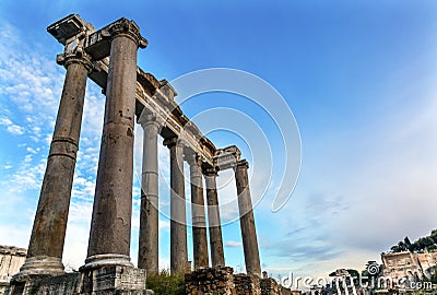 Temple of Saturn Corinthian Columns Roman Forum Rome Italy Stock Photo