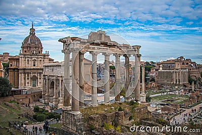 The Temple of Saturn within the Roman Forum, Rome Italy Stock Photo