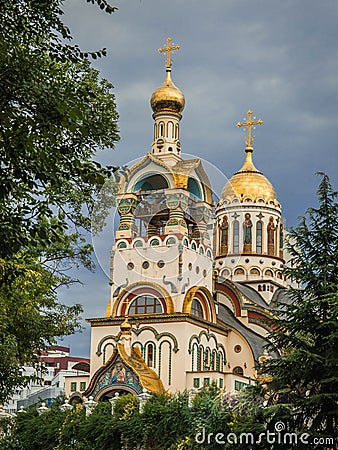 Temple of St. Vladimir on street of Vinogradnaya in Sochi Stock Photo