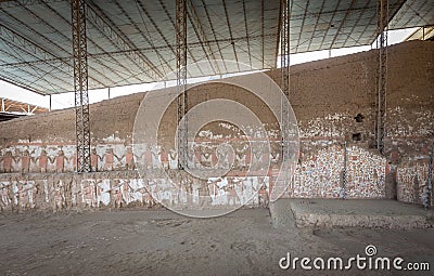 Temple of the Sun (Huaca del Sol). Large historic adobe temple from the Moche culture Stock Photo