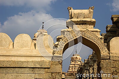 Temple Tower and Arch, Lepakshi Stock Photo