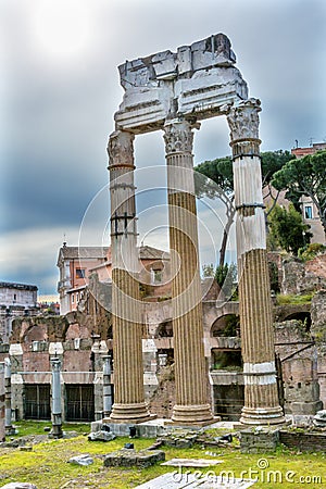 Temple of Vespasian Corinthian Columns Roman Forum Rome Italy Stock Photo