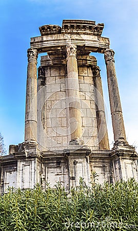 Temple of Vesta Corinthian Columns Roman Forum Rome Italy Stock Photo