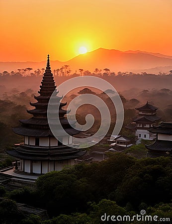 Temple is watching peaceful scene. Stock Photo