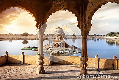 Temple on the water in India Stock Photo