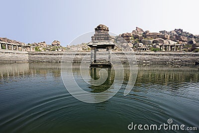 Temple water storage tank at Hampi world heritage site, Hampi, Karnataka. Stock Photo