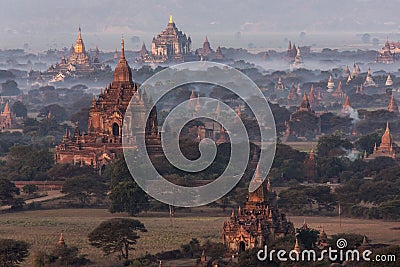 Dawn over the temples of Bagan - Myanmar (Burma) Stock Photo