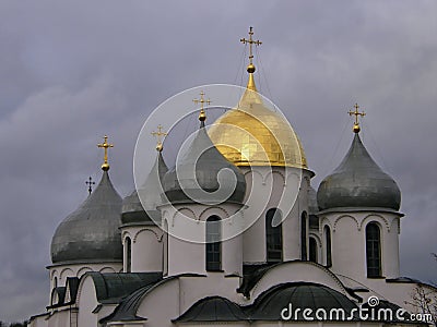 Temples and bell towers of the Novgorod Kremlin Detinets. Velikiy Novgorod. Stock Photo