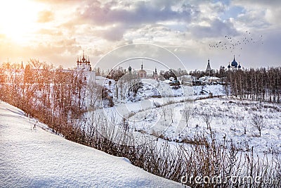 Temples on the Kremlin street in Suzdal Stock Photo