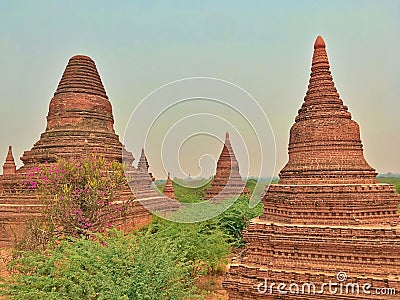 Temples and pagodas in the ancient city of Bagan in unique light Stock Photo