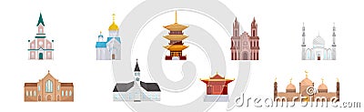 Temples and Place of Worship of Different Religion Vector Set Vector Illustration
