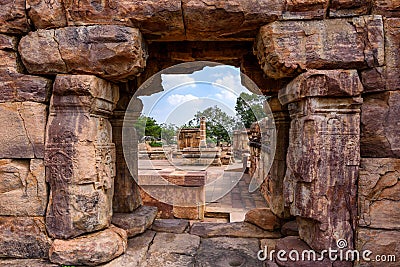 The temples and shrines at Pattadakal temple complex, Karnataka, India Stock Photo