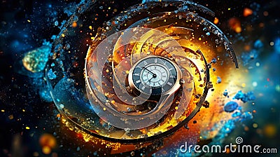 Temporal vortex, the infinite spiral of time. Rotating galaxies and stars. Generative AI Cartoon Illustration