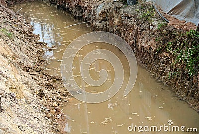 Temporary sediment and sludge filters installed at construction sites. Stock Photo