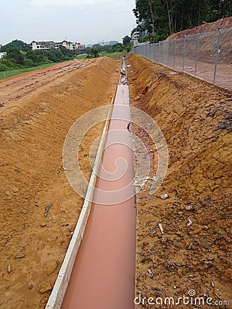 Temporary sediment and sludge filters installed at construction sites. Stock Photo