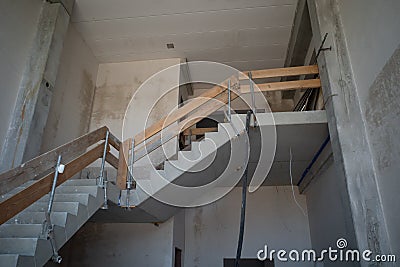 Temporary stair railing is built on a construction site Stock Photo