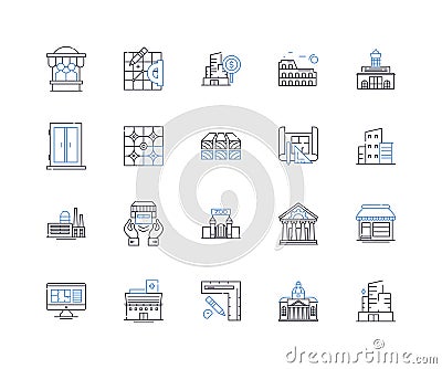 Temporary stay line icons collection. Transient, Sojourn, Respite, Lodging, Intermission, Pitstop, Stopover vector and Vector Illustration