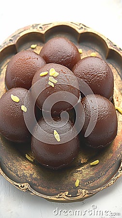 Tempting Black Gulab Jamun, a beloved Indian dessert delight. Stock Photo