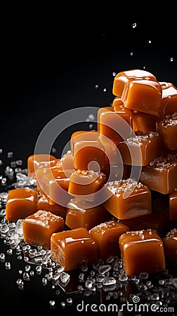 Tempting caramels on a dark backdrop, perfect for text placement Stock Photo