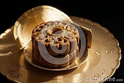Tempting Delight Captivating Moon Cake.AI Generated Stock Photo