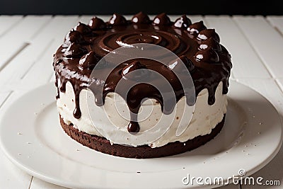 Tempting Delight Indulgent Chocolate Cake on a Plate.AI Generated Stock Photo