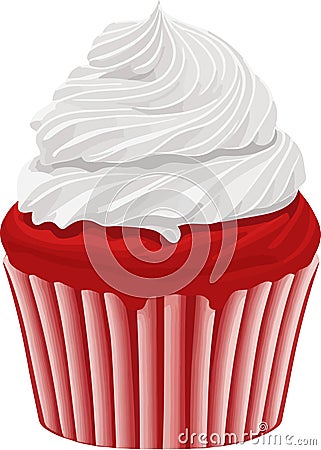 Tempting Strawberry Cream Cupcake: Whimsical and Minimalist Illustration of a Scrumptious Delight Cartoon Illustration