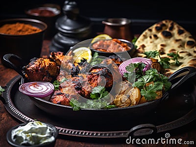 The Tempting Tapestry of a Tandoori Platter Stock Photo