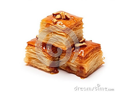 Tempting pieces of baklava on a white background, Generative AI Stock Photo