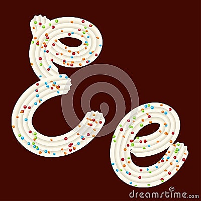 Tempting typography. Font design. 3D letter E of the whipped cream and candy Vector Illustration