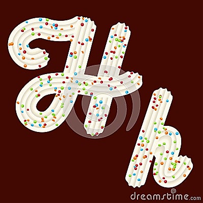Tempting typography. Font design. 3D letter H of the whipped cream and candy Vector Illustration