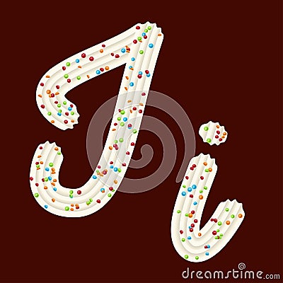 Tempting typography. Font design. 3D letter I of the whipped cream and candy Vector Illustration