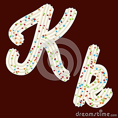 Tempting typography. Font design. 3D letter K of the whipped cream and candy Vector Illustration