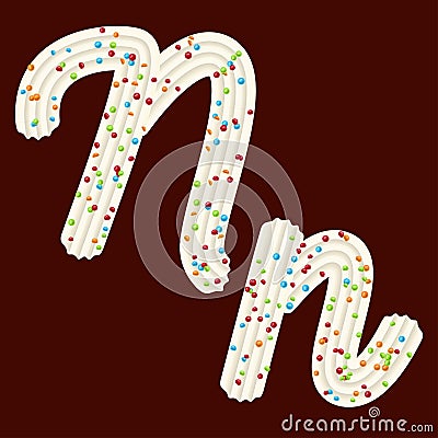 Tempting typography. Font design. 3D letter N of the whipped cream and candy Vector Illustration