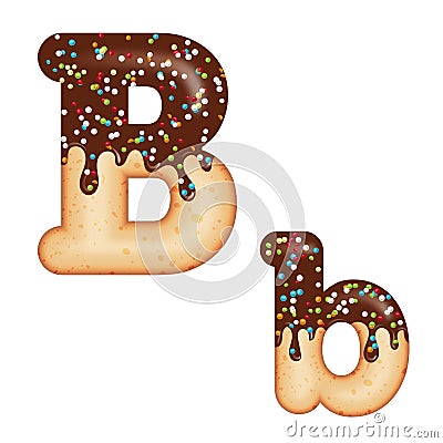 Tempting typography. Font design. 3D donut letter B glazed with chocolate cream and candy Stock Photo