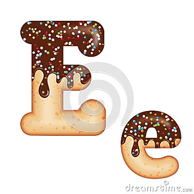 Tempting typography. Font design. 3D donut letter E glazed with chocolate cream and candy Stock Photo