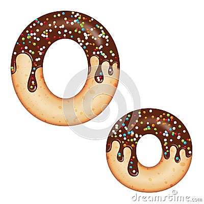 Tempting typography. Font design. 3D donut letter O glazed with chocolate cream and candy Stock Photo