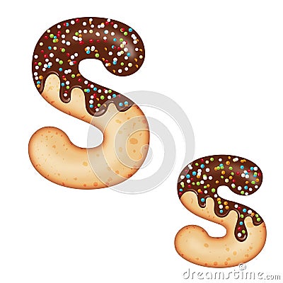 Tempting typography. Font design. 3D donut letter S glazed with chocolate cream and candy Stock Photo