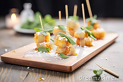 tempura cheesecake bites with powdered sugar Stock Photo