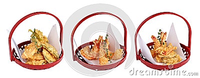 Tempura with seafood. Japanese traditional dish. On a white background Stock Photo