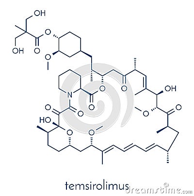 Temsirolimus cancer drug molecule. Prodrug of sirolimus rapamycin. Skeletal formula. Vector Illustration