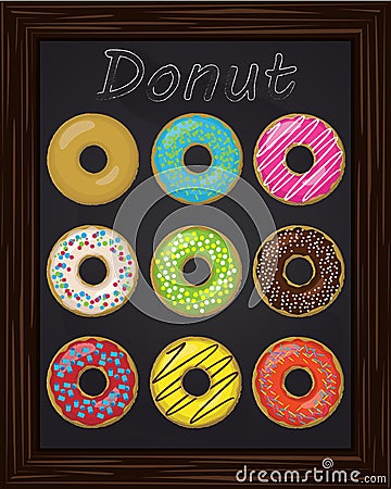 Ten beautiful colorful donuts with glaze Vector Illustration