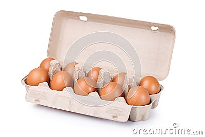 Ten brown eggs in a carton package Stock Photo