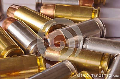 Ten 40 caliber hollow point in a pile Stock Photo