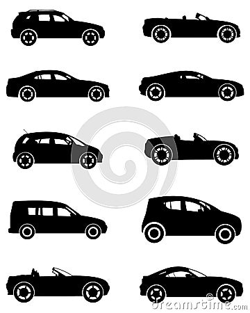 Ten cars silhouettes Vector Illustration