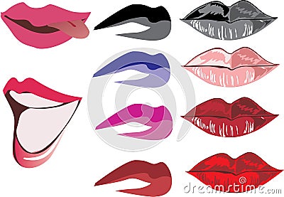 Ten color women lips Vector Illustration